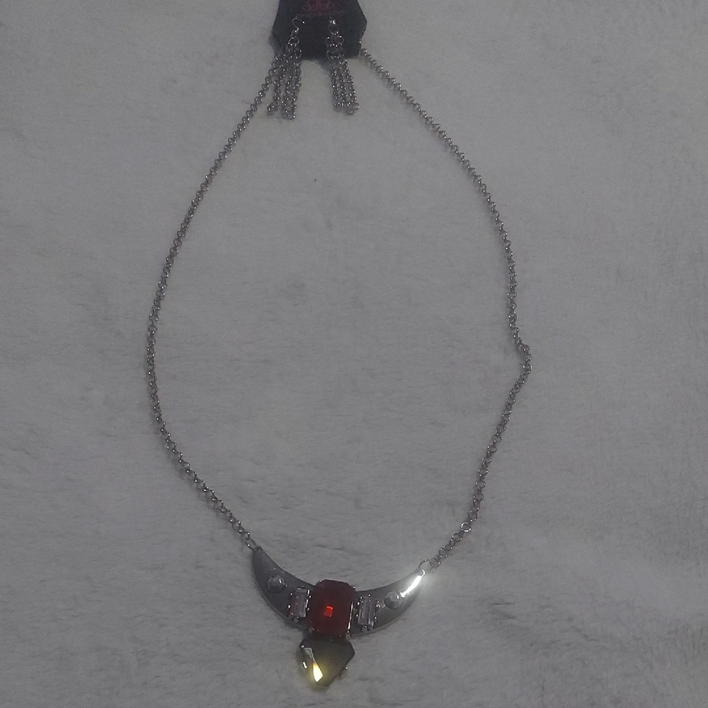 8/$10 Paparazzi Silver Necklace with Red Accent - Picture 5 of 8